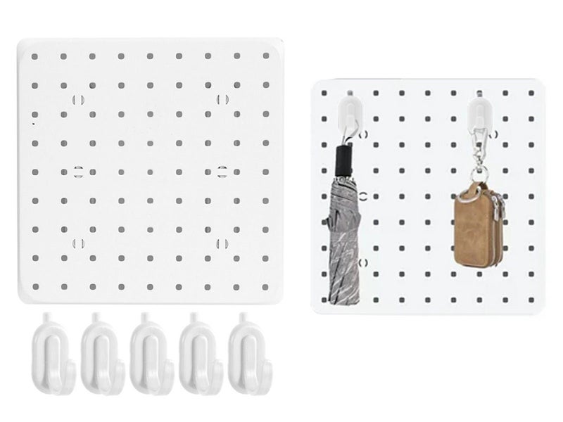 4Pcs Pegboard Panel Wall Mount Wall Storage Organizer Peg Board with 20 Hooks Carousel 1