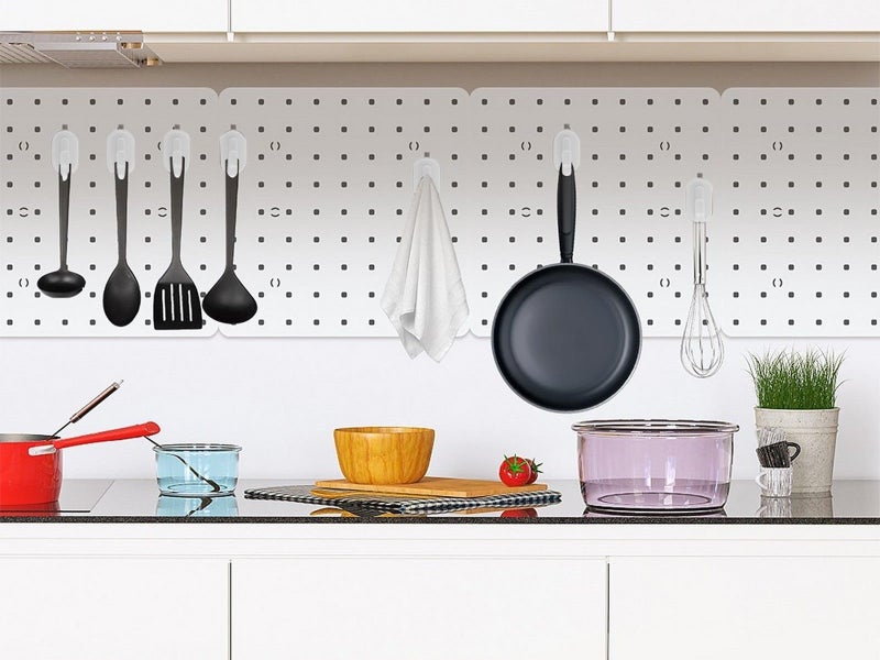 4Pcs Pegboard Panel Wall Mount Wall Storage Organizer Peg Board with 20 Hooks Carousel 2