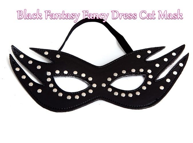 Black Fantasy Fancy Dress Leather Cat Mask Carousel 1