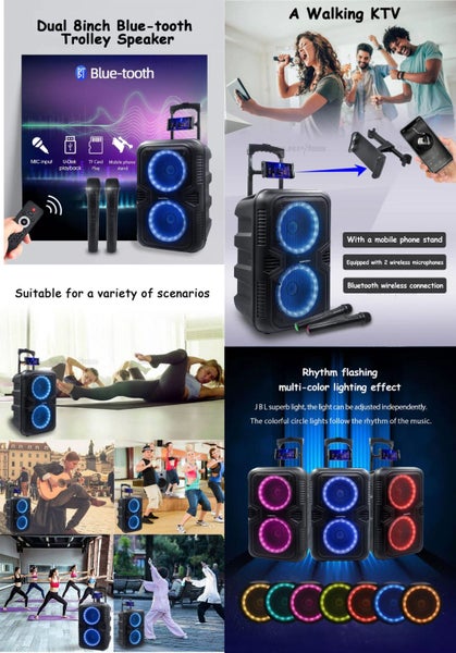 S2802 Dual 8inch Bluetooth Super Bass Trolley Speaker Carousel 1