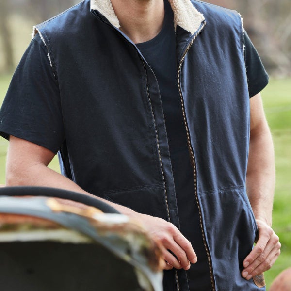 Burke & Wills Mens Ink Kings Oilskin Vest Carousel 2