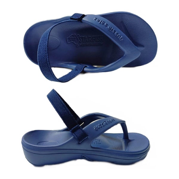 Aussie Soles Kids Starfish Thongs - Navy Carousel 1