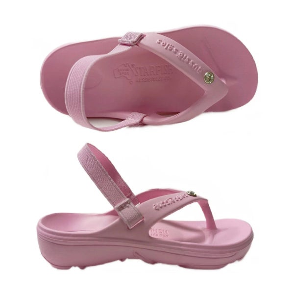 Aussie Soles Kids Starfish Thongs - Pink with Diamante Carousel 1