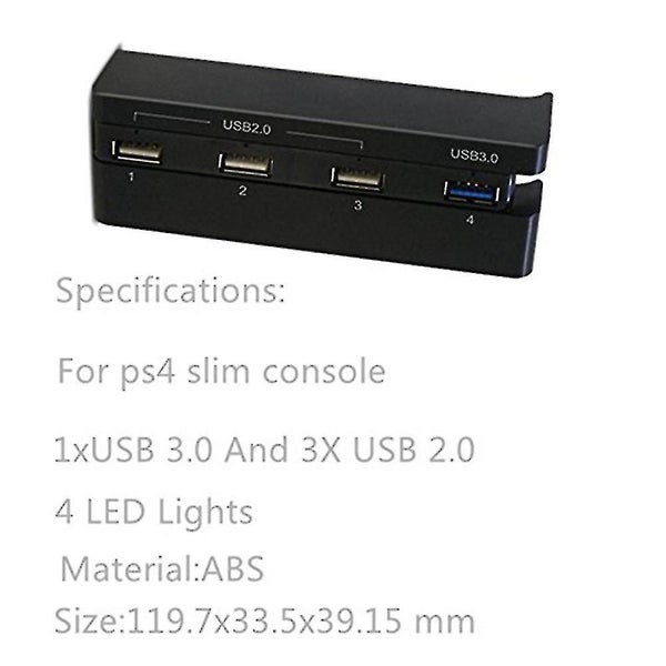 PS4 Slim Gaming Console Hub - 4 USB Port Hub Compatible with PS4 Slim, Black Carousel 4