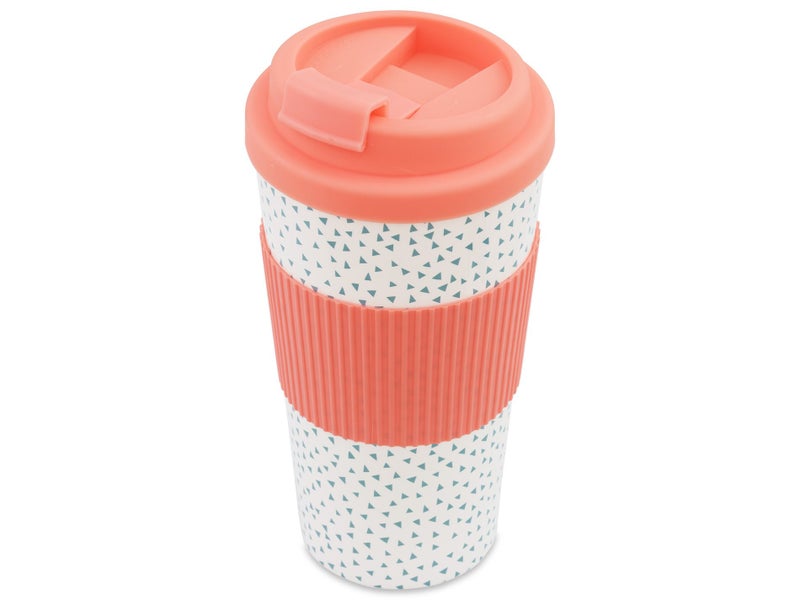 450ml Travel Coffee Cup - Double Wall, Lock Lid & TPR Grip - Pink Carousel 1