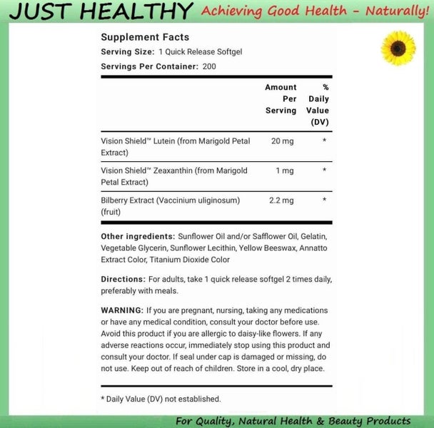 200 SOFTGELS - EYE VISION GUARD - LUTEIN + BILBERRY + ZEAXANTHIN Carousel 2