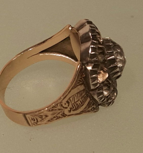 ___ Antique Georgian Solid Gold Silver Paste Ring Carousel 19