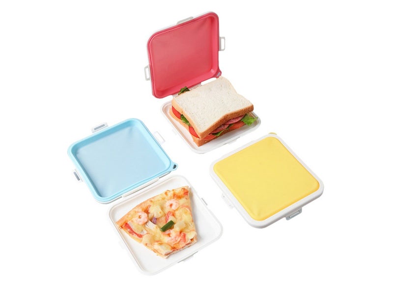 3 X Reusable Sandwich Boxes Food Storage Box School Lunch Container Lunch Boxes Carousel 1
