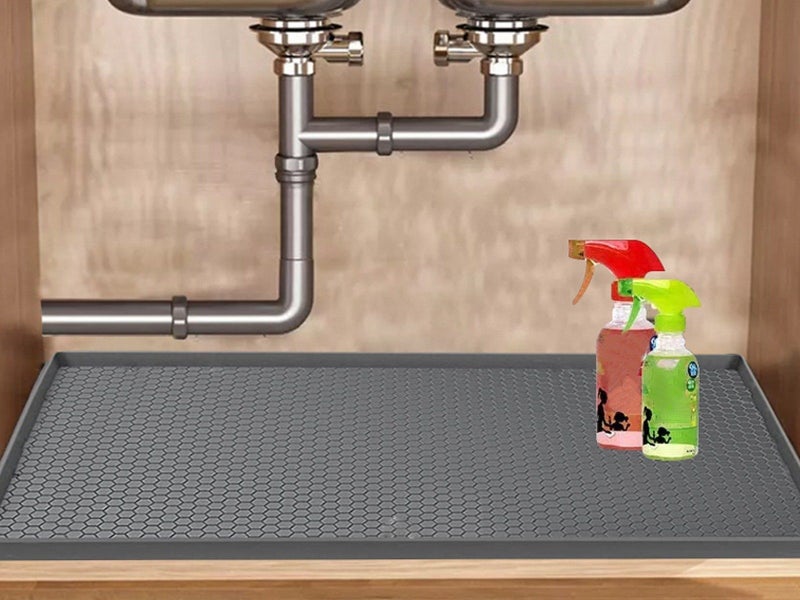 Silicone Under Sink Mat Water-resistant Cabinet Shelf Tray for Kitchen Cabinets Carousel 1