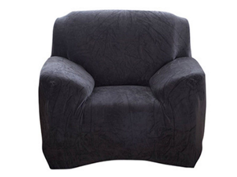 Plush Stretch Couch Sofa Cover Furniture Protector for Single-Seat Dark Grey Carousel 1