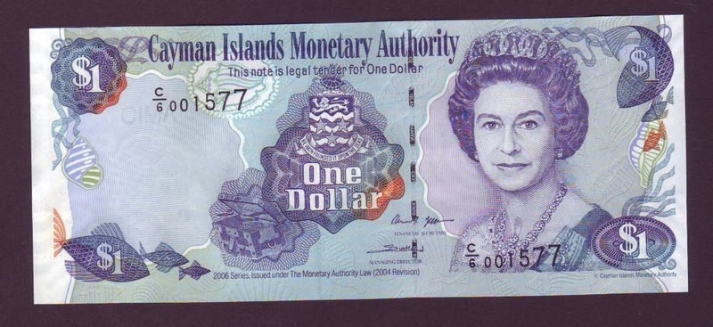 CAYMAN ISLANDS 2006 $1 QEII banknote, fish, coral UNC Carousel 1