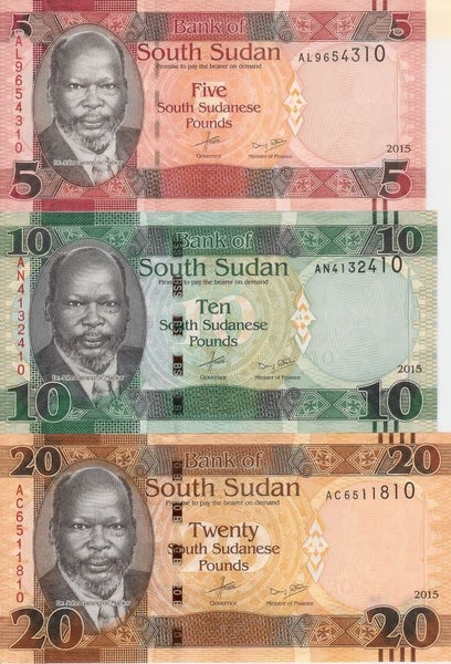 SOUTH SUDAN 2015 - 5, 10, 20 Pounds banknotes UNC Carousel 1