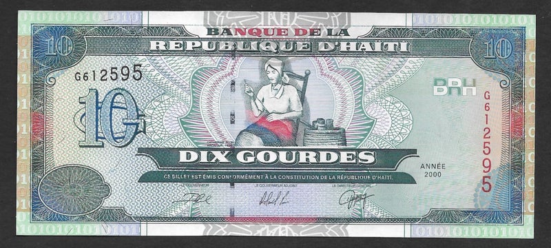 HAITI 2000 TEN GOURDES BANKNOTE UNC Carousel 1