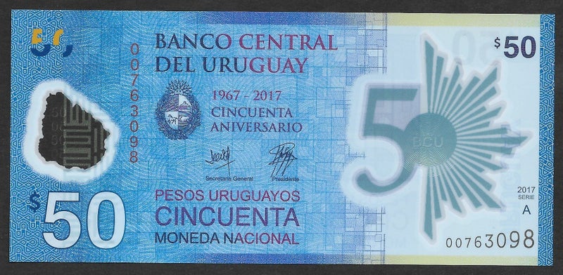 URUGUAY 2017 Commemorative polymer 50 Cincuenta banknote UNC Carousel 1