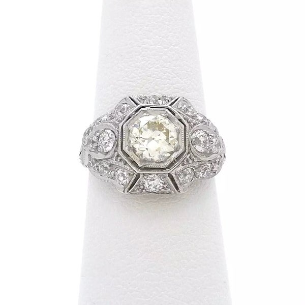 Antique Art Deco Platinum 1.50ctw Diamond Filigree Dome Cluster Ring Carousel 1