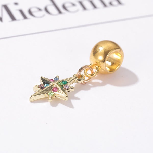 $1 reserve Sparkling Gold tone octagonal Star Charm with Multicoloured Crystals Carousel 2