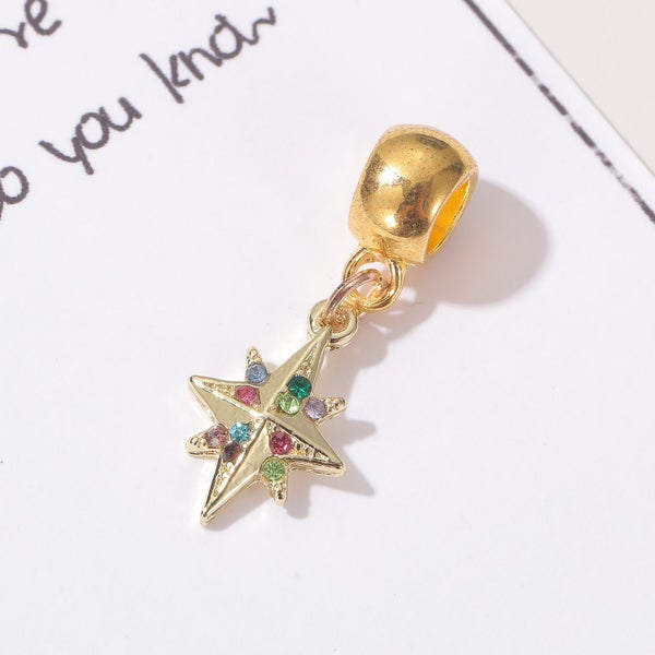 $1 reserve Sparkling Gold tone octagonal Star Charm with Multicoloured Crystals Carousel 5