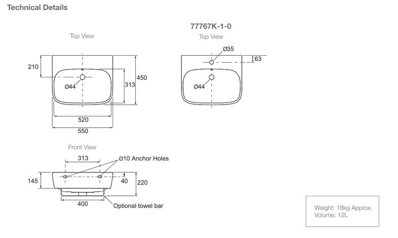 Kohler ModernLife wall hung basin - 1 tap hole (77767K-1-0) Carousel 2