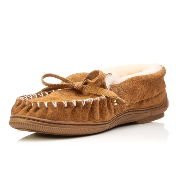 Robin Moccasin - Suede Leather with Wool Lining, Traditional Style Slipper Carousel 1