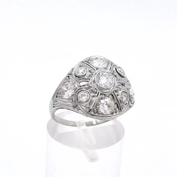 Antique Art Deco Platinum 1.25ctw Diamond Filigree Dome Engagement Ring Carousel 1