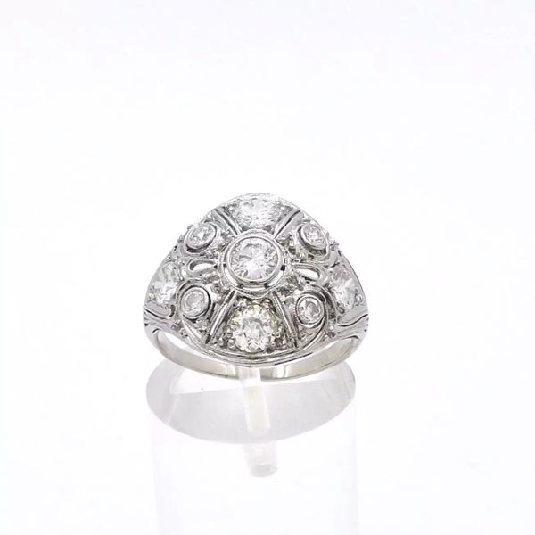 Antique Art Deco Platinum 1.25ctw Diamond Filigree Dome Engagement Ring Carousel 2