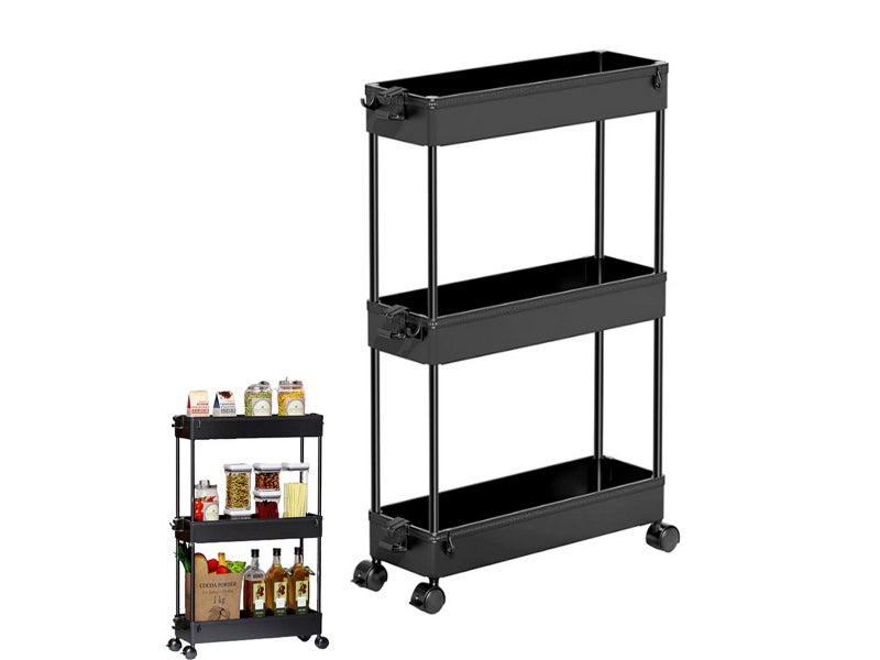 3-Tier Kitchen Trolley Rolling Cart Bathroom Mobile Storage Organizer Cart Black Carousel 1