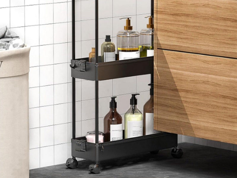 3-Tier Kitchen Trolley Rolling Cart Bathroom Mobile Storage Organizer Cart Black Carousel 5
