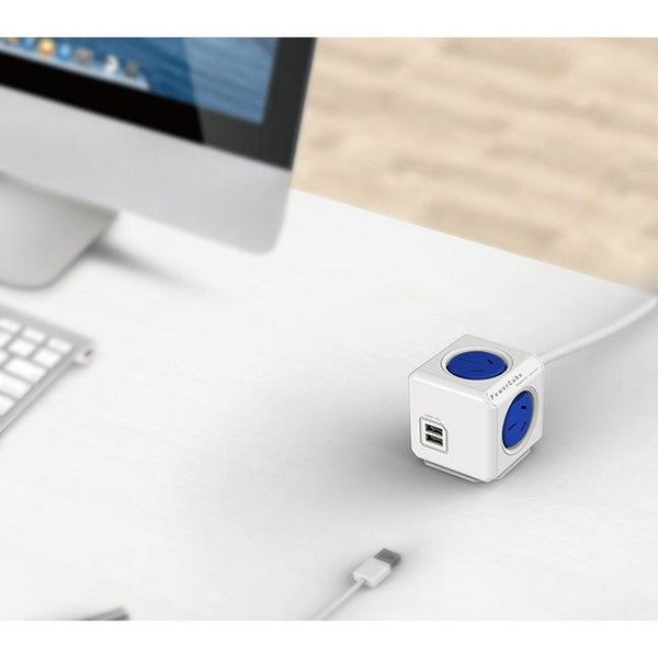4 Way Surge Protector With USB Blue Powercube Carousel 2