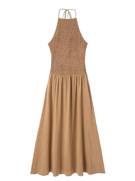 Women's Splicing Design Backless Dress Hanging Neck Neckline Carousel 1