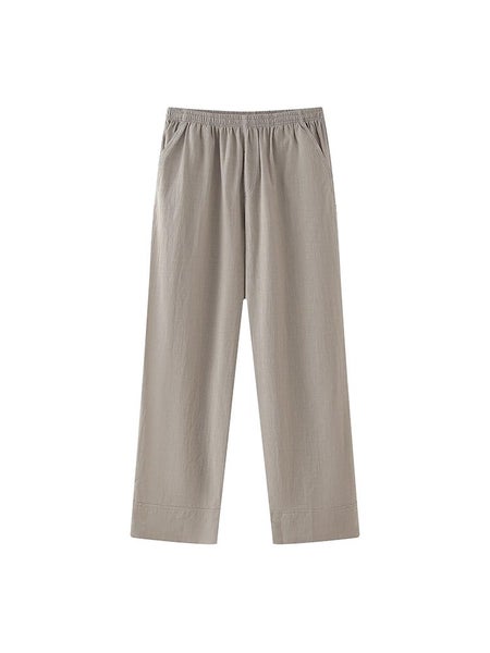 Women's Solid Colour Draped Long Sleeve Shirt Straight Pants Carousel 1