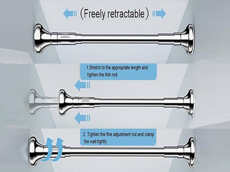 50-80cm Adjustable Bathroom Telescopic Curtain Rail Rod Tension Hanging Pole Carousel 2