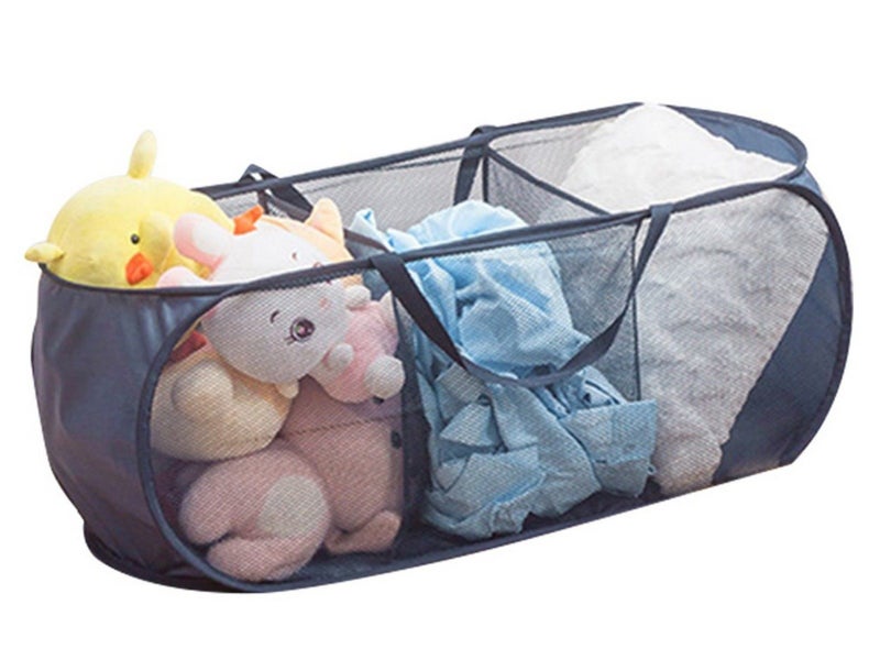 3-Compartment Popup Laundry Basket Collapsible Mesh Clothes Storage Basket Navy Carousel 1