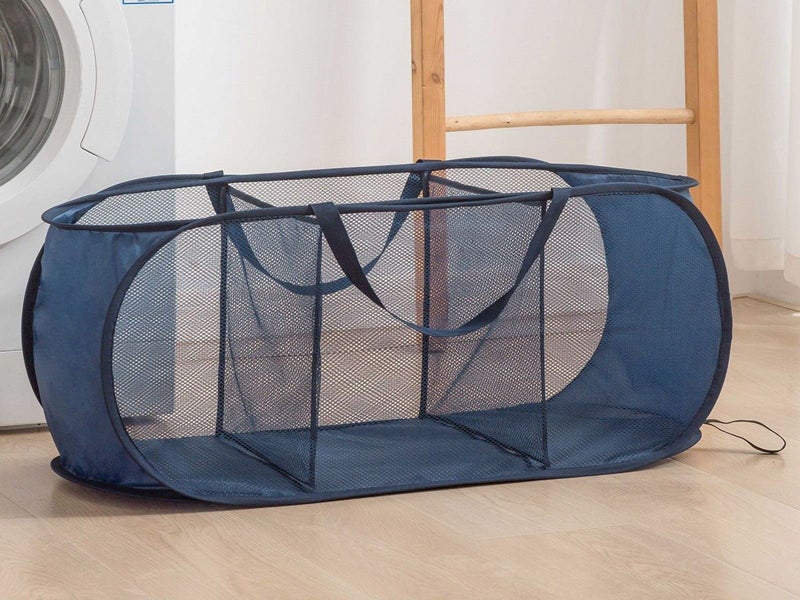 3-Compartment Popup Laundry Basket Collapsible Mesh Clothes Storage Basket Navy Carousel 2