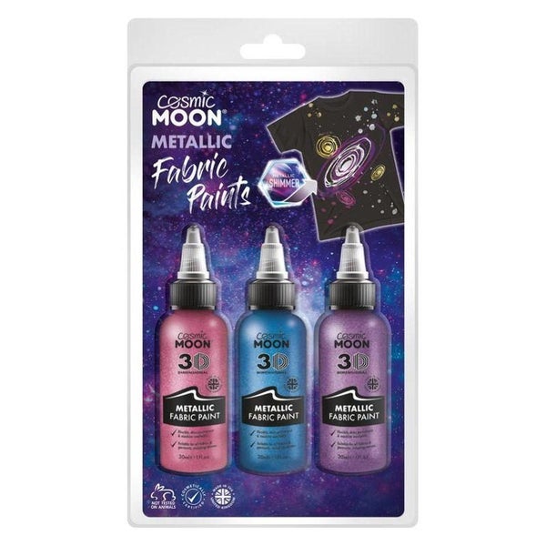 Cosmic Moon Metallic Fabric Paint 3 Pack Colours Clamshell 30ml Costume Make Up Carousel 6