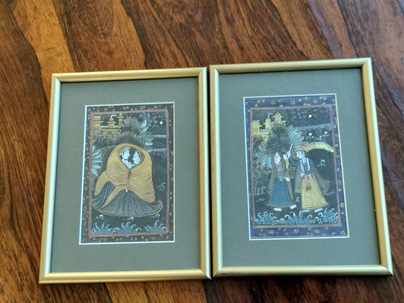 Pair of Very Small Hand-painted Silk Paintings in the Mughal(Mogul) Tradition Carousel 1