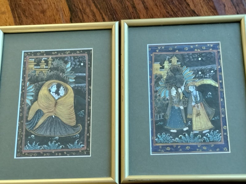 Pair of Very Small Hand-painted Silk Paintings in the Mughal(Mogul) Tradition Carousel 2
