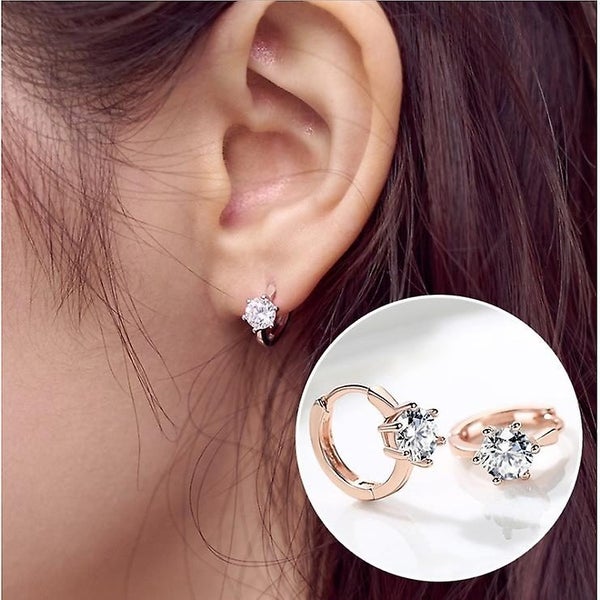925 Sterling Silver Earrings, Six Claw Zircon Heart Round Stud Earrings, Korean Carousel 1