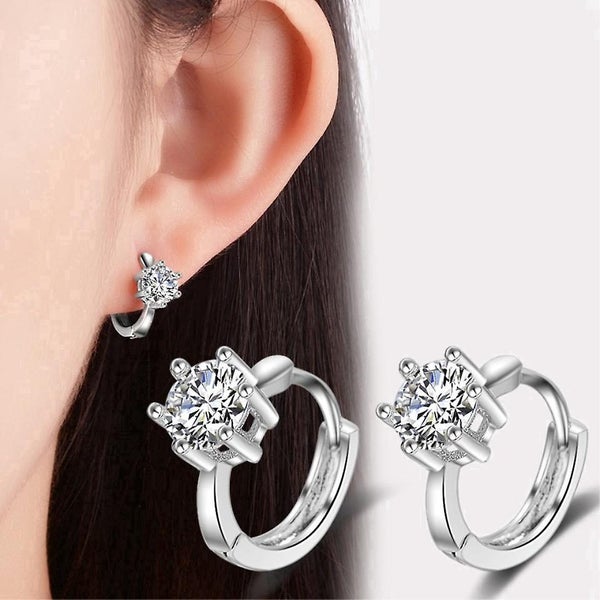925 Sterling Silver Earrings, Six Claw Zircon Heart Round Stud Earrings, Korean Carousel 2