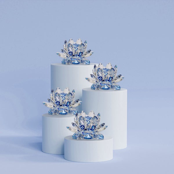 Clear Lotus with Blue Glass Orb62990730008835111