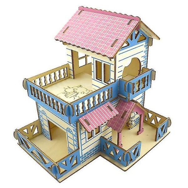 Hamster Hideout Wooden Hut Small Animals Double Layer Villa Rat Room House Cage Carousel 1