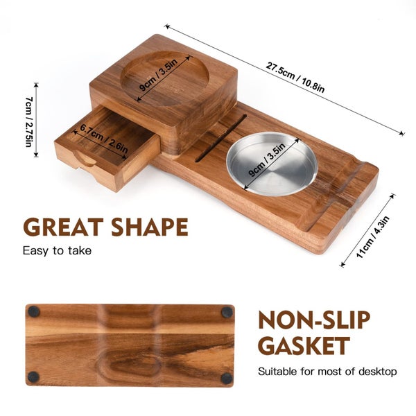 Ashtray Coaster Wooden Tray with Cigar Cutter Cigar Slot for Home Office Outdoor Carousel 5