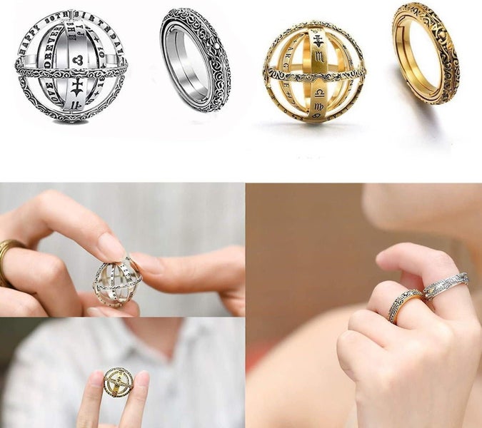 2 Rotating Stress Toys gold Silver Bendable Rings Manual Finger Stress Carousel 1