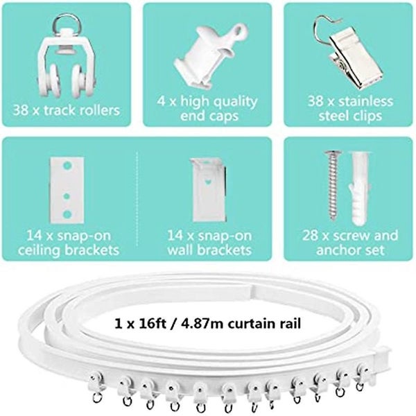 White Curtain Rod Flexible Ceiling Curtain Rail For Bay Window Approx 5m Carousel 2