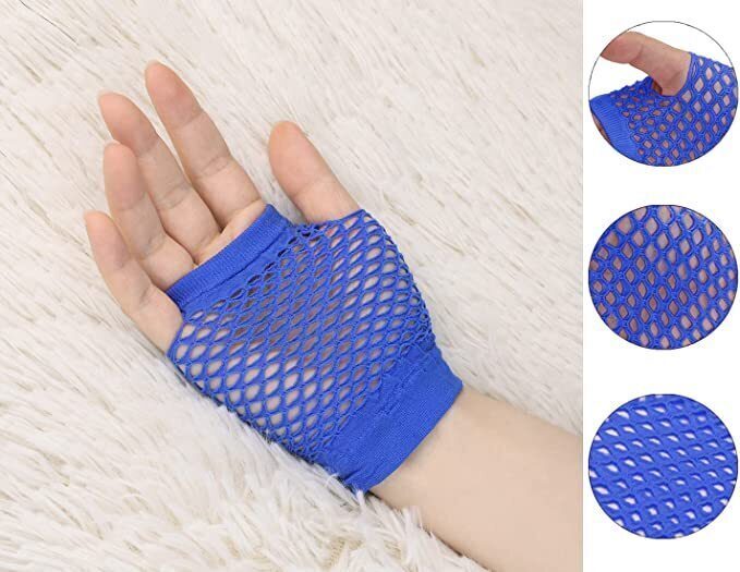 24 Pair Fishnet Gloves Fingerless Wrist Length 70s 80s Costume Party Bulk - Blue Carousel 1