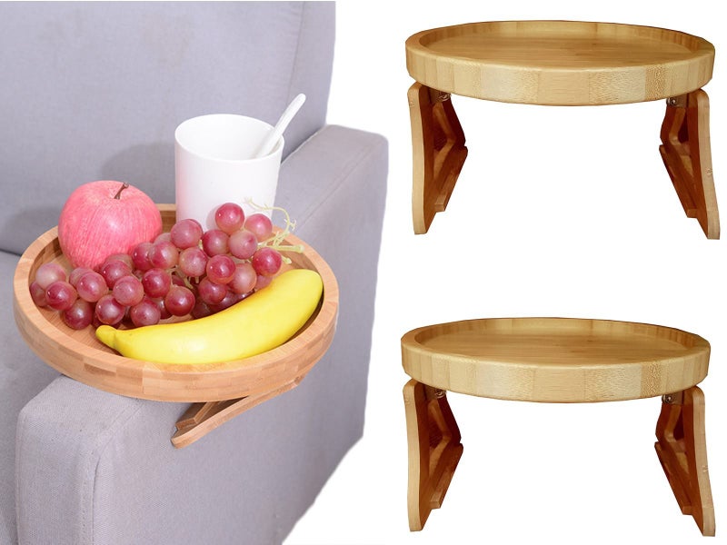 2Pcs Wooden Sofa Armrest Tray Table Sofa Arm Clip Table Carousel 1