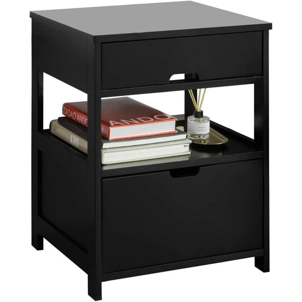 Black Bedside Table with 2 Drawers Carousel 1