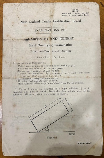 BUILDING/ CONSTRUCTION MEMORABILIA - NZ TRADE CERTIFICATION BOARD EXAM 1961 Carousel 1