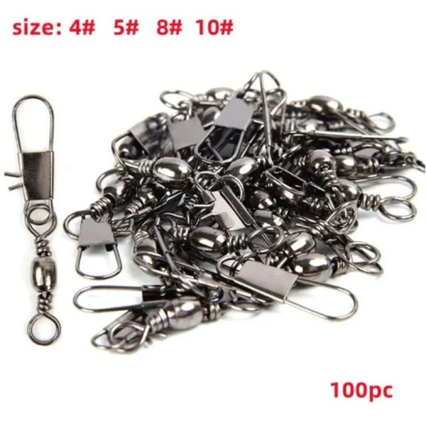 100pcs Pack Swivel Fishing Connector Pin Bearing Rolling Snap Fastlock Clips ... Carousel 1