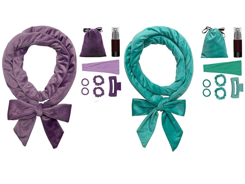 2X Heatless Hair Curling Set Heatless Hair Curler Headband Hair Tie Green Purple Carousel 1