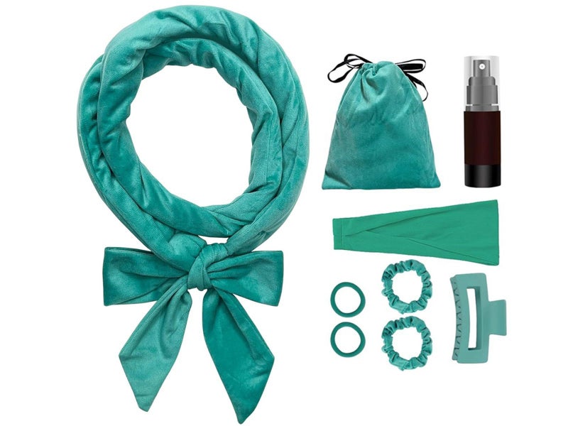 2X Heatless Hair Curling Set Heatless Hair Curler Headband Hair Tie Green Purple Carousel 3